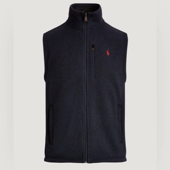 Men’s Polo Ralph Lauren Navy Fleece Mockneck Vest - Picture 2 of 8